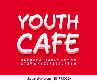 Vector stylish Banner Youth Cafe. Playlul Bright 3D Font. Artistic Alphabet Letters and Numbers set