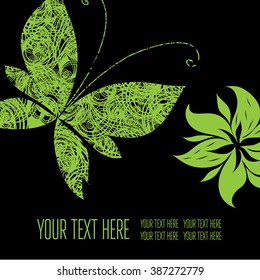 Vector stylish black floral background with butterflies - design elements can be used for invitation, greeting cards