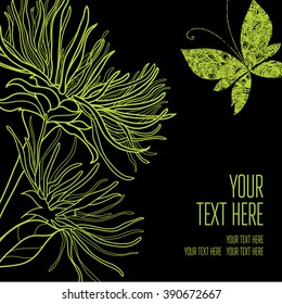Vector stylish black floral background with butterflies - design elements can be used for invitation, greeting cards