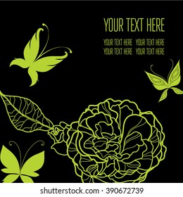 Vector stylish black floral background with butterflies - design elements can be used for invitation, greeting cards