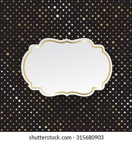 Vector stylish black polka dot background with vintage paper card