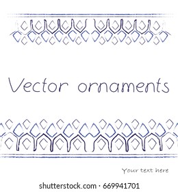 Vector stylish blue ornament with rhombuses and line on white background with text
