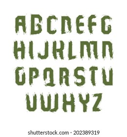 Vector stylish brush uppercase letters, handwritten font, sans serif typeset on white background.