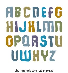 Vector stylish brush uppercase letters, handwritten font, sans serif typeset on white background.
