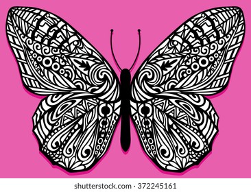 Vector Stylish Butterfly Isolated On Pink Background