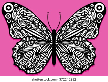 Vector Stylish Butterfly Isolated On Pink Background