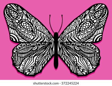 Vector Stylish Butterfly Isolated On Pink Background