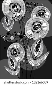 Vector stylish calligraphic flowers background. 