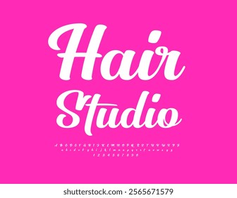 Vector stylish card Hair Studio. Beautiful Cursive Font. Calligraphic Alphabet Letters and Numbers set.