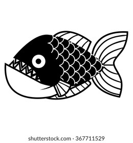 Vector Stylish Cartoon Piranha Isolated On White Background
