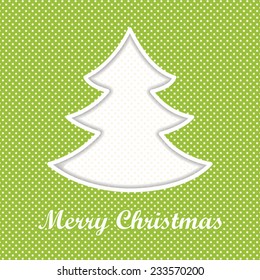 Vector stylish Christmas card with  tree and dots.  Merry Christmas wishes. Use for retro, vintage and old style too. Eps 10 vector file. 