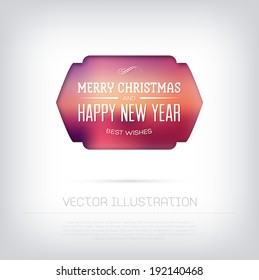 Vector stylish Christmas greeting card with colorful blurred background. Cut out style with inner shadow. Merry Christmas and happy New Year