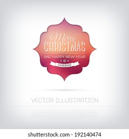 Vector stylish Christmas greeting card with colorful blurred background. Cut out style with inner shadow. Merry Christmas and happy New Year
