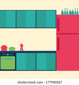 Vector Stylish Colorful Kitchen Elements On Background