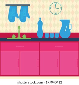 Vector Stylish Colorful Kitchen Elements On Background