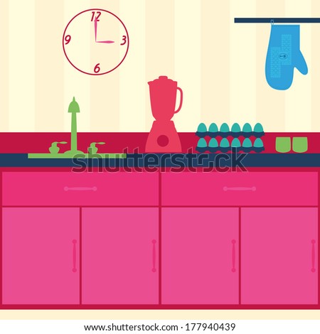 Vector Stylish Colorful Kitchen Elements On Stock Vector