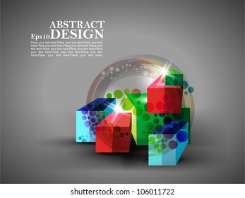 Vector stylish colorful shiny box in gray background.