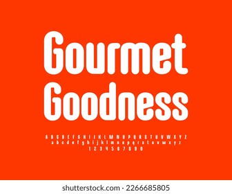 Diseño vectorial Gourmet Goodness con blanco moderno Font. Conjunto de letras, números y símbolos elegantes de alfabeto