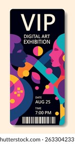 Vector stylish creative VIP ticket with abstraction for visiting art exhibition, cultural events, design expositions, fashion shows and social projects