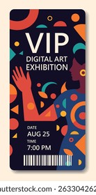 Vector stylish creative VIP ticket with abstraction for visiting exhibition of women's projects, movement for gender equality and empowerment, cultural ART events, fashion shows, social projects