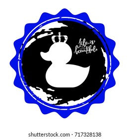 Vector stylish duck in the crown. Rubber duck sign, beauty