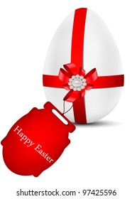 vector stylish egg with ribbon, bow and tag, dedicated to Happy Easter Day