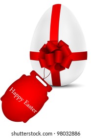 vector stylish egg with ribbon, bow and tag, dedicated to Happy Easter Day