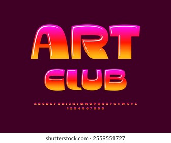 Vector stylish emblem Art Club. Beautiful Glossy Font. Bright Colorful  Alphabet Letters and Numbers.