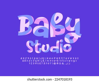 Vector stylish emblem Baby Studio.  Modern handwritten Font. Creative Alphabet Letters, Numbers and Symbols