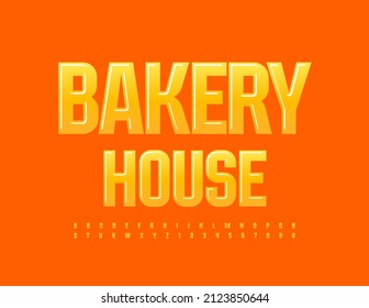 Vector stylish Emblem Bakery House. Elegant Glossy Font. Artistic Alphabet Letters and Numbers