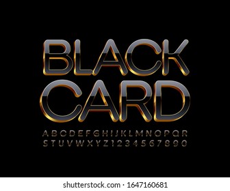 Vector stylish Emblem Black Card. Chic 3D Font. Elegant Alphabet Letters and Numbers. 