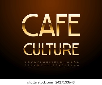 Vector elegante emblema Café Cultura. Fuente de oro elegante. Conjunto elegante de letras y números del alfabeto