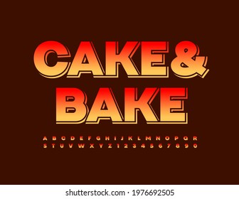 Vector elegante Emblem Cake y Bake Home. Fuente brillante moderna. Conjunto de letras y números de alfabeto artístico