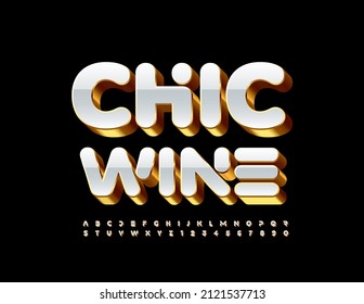 Vektor stylisches Emblem Chic Wine. 3D Gold und White Font. Luxury Alphabet Letters and Numbers Set