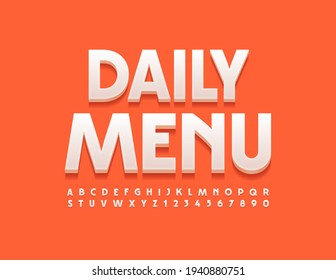 Vector stylish Emblem Daily Menu. Artistic 3D Font. Modern Alphabet Letters and Numbers