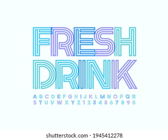 Emblema con estilo vectorial Fresh Drink. Tipo de letra creativo. Conjunto de letras y números de alfabeto artístico