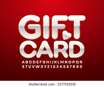 Vector stylish Emblem Gift Card. White and Golden Alphabet Letters and Numbers. Chic elegant Font.