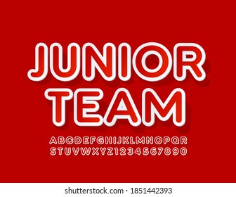 Vector stylish Emblem Junior Team. Creative bright Font. Artistic Alphabet Letters and Numbers set