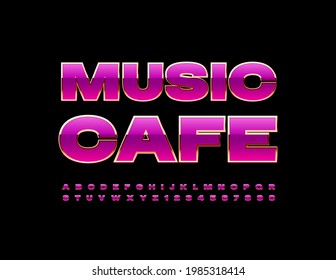 Vector stylish emblem Music Cafe. Bright elite Font. Luxury glossy Alphabet Letters and Numbers set