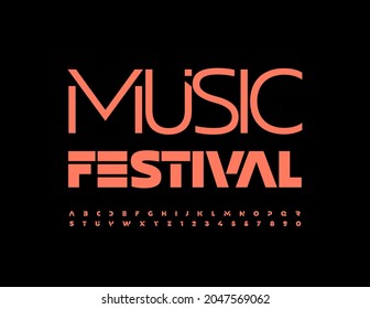 Vector stylish Emblem Music Festival. Trendy Bright Font. Artistic Alphabet Letters and Numbers set