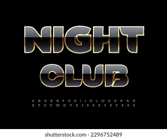 Vector stylish Emblem Night Club with Black and Golden Alphabet. Premium chic Font
