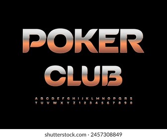 Vector stylish emblem Poker Club. Trendy Premium Font. Exclusive Gold Alphabet Letters and Numbers.