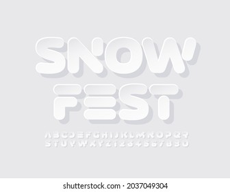 El elegante festival de nieve Emblem. Fuente blanca creativa. Letras y números alfabéticos artísticos.