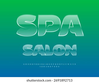 Vector Stylish emblem Spa Salon. Modern Glass Font. Crystal style Alphabet Letters and Numbers set.