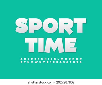 Vector elegante Emblem Sport Time. Fuente blanca moderna. Se han establecido las letras y números de alfabeto con estilo de etiqueta adhesiva. 