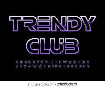 Emblema de moda vectorial Trendy Club. Fuente metálica de moda. Letras y números únicos de alfabeto