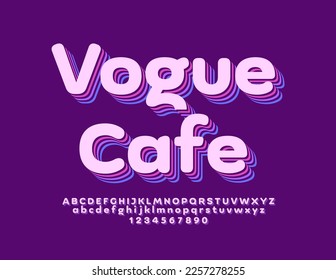 Vector stylish emblem Vogue Cafe with trendy layered Font. Creative set of Alphabet Letters, Number and Symbols