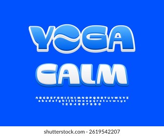 Vetor elegante emblema Yoga Calmo. Fonte Branca Exclusiva. Letras e Números do Alfabeto Elite definidos.