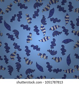 Vector. Stylish fabric pattern. Vintage. Seamless Doodles blue, violet and black on colors.