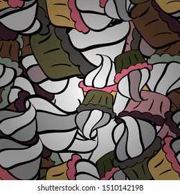 Vector. Stylish fabric pattern. Vintage. Seamless Doodles brown, black and white on colors.